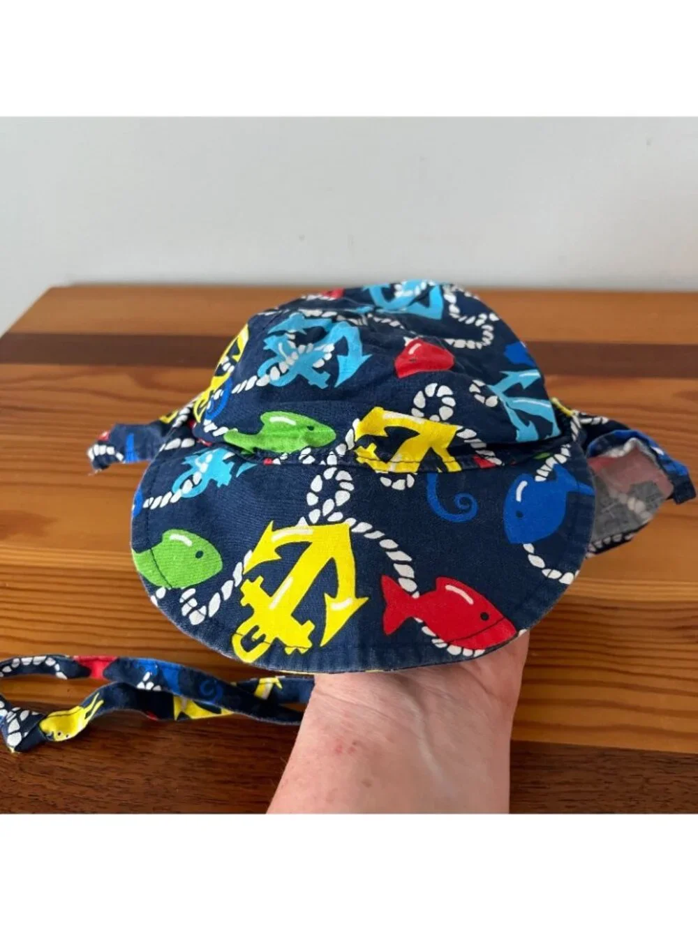 VTG 1987 Original Flap Happy Blue Nautical Beach Sunhat Infant/Toddler Size S